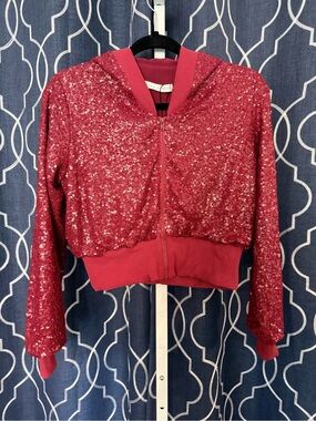 Susana Monaco Burgundy Sequin Zip Front Top Sz S NWT E19